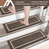 COSY HOMEER Soft Stair Treads 15pcs Non-Slip Carpet Mat 28inX9in Indoor Stair Runners for Wooden Steps,Stair Rugs for Kids and Dogs, 100% Polyester TPE Backing Brown,Square