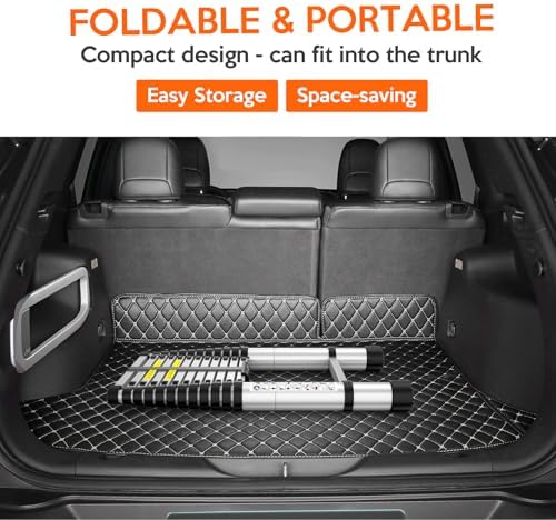 Telescoping Ladder,12.5 FT Extension Ladder, Heavy Duty 330lbs Max Capacity, Multi-Purpose Collapsible Ladder for RV or Outdoor Work Black