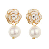 Fashion Design Faux Pearl Charm Flower Dangle Drop Earrings Studs For Women (White)