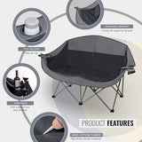 WILDROOTS Outdoor Folding Double Camping Chair Adults 2 Person,Heavy Duty 600 LBS Loveseat with 2 Cup Holder,Portable Carry Bag Included for Camping,Lawn,Backyard,Movie