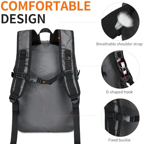 Small Hiking Daypack,15L Waterproof Hiking Backpack Packable Lightweight Travel Day Pack for Women Men (Grey, Small)