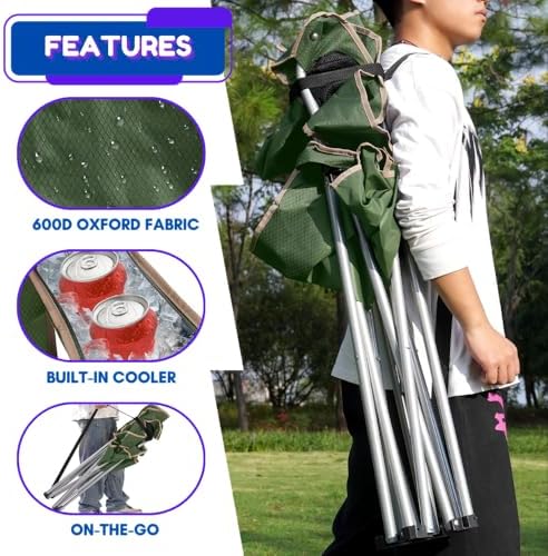 EZONE Set of 2 Camping Chairs with Built-in Ice Cooler, Portable Chair, Storage Pocket, Cup Holder, and Carry Bag Perfect for Camping, Tailgating, Fishing, Beach, and Lawn (2, Olive Green)