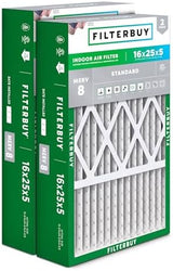 Filterbuy 16x25x5 Air Filter MERV 8 Dust Defense (2-Pack), Pleated HVAC AC Furnace Air Filters for Honeywell FC100A1029, Lennox X6670, Carrier, & More (Actual Size: 15.75 x 24.75 x 4.38 Inches)