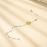 SNZM Bracelets for Women, 925 Sterling Silver Sunflower Bracelet Chain Adjustable Heart Charm Link Birthday Sunflower Jewelry for Women/Girlfriend