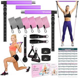 Pilates Bar Kit with Resistance Bands, Multifunctional Yoga Pilates Bar with Heavy-Duty Metal Adjustment Buckle, Portable Home Gym Pilates Resistance Bar Kit for Women Full Body Workouts