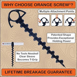 Ultimate Ground Anchors: Heavy Duty Screw-in Tent Stakes for High Wind, Sand, Canopies, and Camping - Made in USA, 100% Recycled, Included T-Grip Tool - (Small, 4 Pack)
