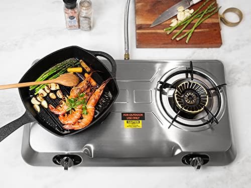 XtremepowerUS 25,516BTU Double Burner Stove Auto Ignition Cooktop Outdoor LPG Propane Camping 2 Stove Burner Portable Stove Burner, Stainless Steel