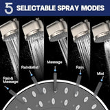 High Flow Filtered Shower Head, HOPOPRO 5 Modes High Pressure Fixed Showerhead with Filter, 2-In-1 Shower Head Filter for Hard Water, Remove 99% Chlorine, Improves Skin Hair Condition (6 Inch Brushed)