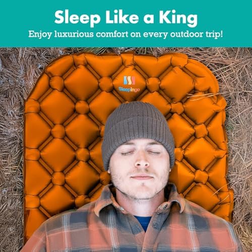 Inflatable Mat for Camping - Pack of 2 - Ultralight Sleeping Pad for Camping and Backpacking - Compact Air Mattress - Camping Mat with Tear-Resistant Ripstop Nylon - 73.5" x 21.5" - Orange