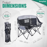 SunnyFeel Folding Double Camping Chair, Oversized Loveseat Chair, Heavy Duty Portable/Foldable Lawn Chair with Storage/Cooler for Outside/Outdoor/Travel/Picnic, Fold Up Camp Chairs for Adults 2 People