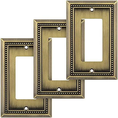 Henne Bery Sunken Pearls Heavy Duty Decorative Wall Plate Switch Plate Outlet Cover (Single Decorator, 3 Pack, Antique Brass)