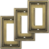 Henne Bery Sunken Pearls Heavy Duty Decorative Wall Plate Switch Plate Outlet Cover (Single Decorator, 3 Pack, Antique Brass)