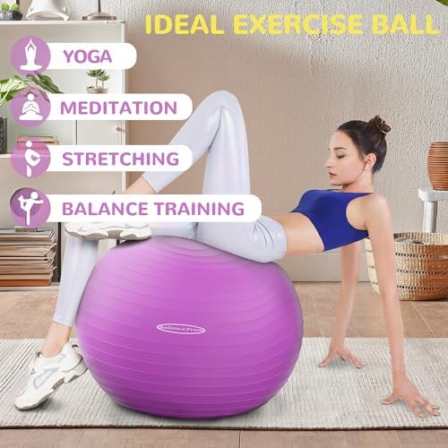 Anti-Burst and Slip Resistant Exercise Ball - Yoga, Fitness, Birthing Ball With Quick Pump, 2,000-Pound Capacity, Multiple Colors and Sizes