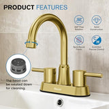 Gold Bthroom Faucet, Brushed Gold Bathroom Faucet, Gold Faucets for Bathroom Vanity, 4 Inch 2 Handle Centerset, Lead-Free, with Copper Pop Up Drain (Brushed Gold)