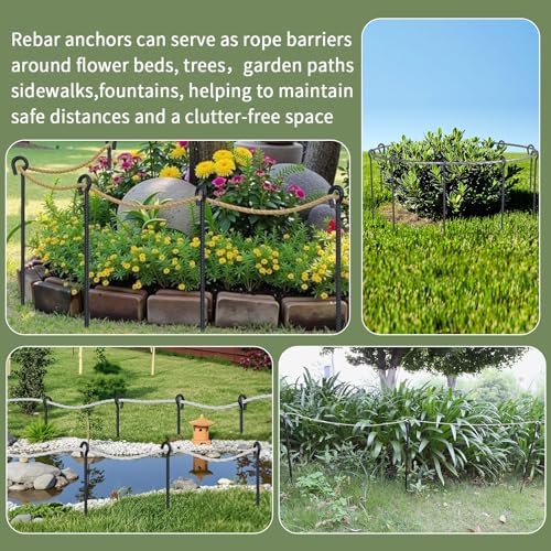 18 Inch Rebar Stakes with Loop 12 Pack Tent Stakes Heavy Duty 1/2 Inch Diameter Metal Tree Stakes and Supports, Rope Stakes for Walkway Fence Trampoline Outdoor Camping, Black