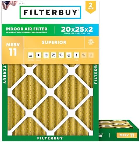 Filterbuy 20x25x2 Air Filter MERV 11 Allergen Defense (2-Pack), Pleated HVAC AC Furnace Air Filters Replacement (Actual Size: 19.50 x 24.50 x 1.75 Inches)