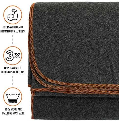 Arcturus Military Wool Blanket - Warm, Thick, Washable - Great for Outdoors, Camping, Stadium Blanket, Picnics, Travel - Car & Bushcraft Survival Kits, Large 64in x 88in 4.5 lb