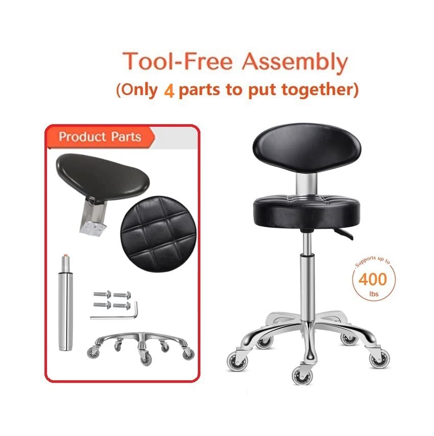 Kaleurrier Swivel Stool Chair Adjustable Height,Heavy Duty Hydraulic Rolling Metal Stool for Kitchen,Salon,Bar,Office,Massage (with Back Rest) (Black)