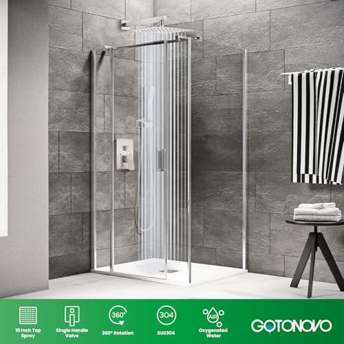 gotonovo Rainfall Bathroom Shower System Rain Shower Head and Handle Set Wall Mounted Shower Complete Combo Solid Brass Pressure Balancing Shower Mixer Valve 10 Inch Brushed Nickel