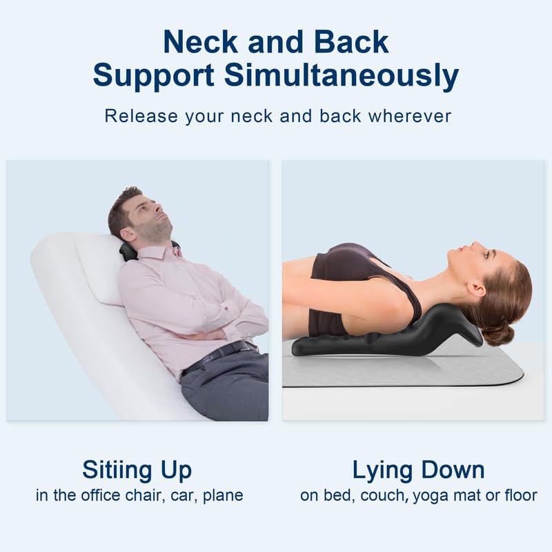 Neck and Shoulder Relaxer with Upper Back Massage Point, Cervical Traction Device Neck Stretcher for TMJ Pain Relief and Cervical Spine Alignment Chiropractic Pillow (Black)