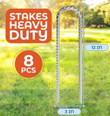 Happin® Ultra Strong Trampoline Stakes Anchors High Wind, Ground Anchors Heavy Duty, Trampoline Tie Down Anchor Kit, Ground Stakes Galvanized Steel, Trampoline Accessories, U Shaped (8 Pack, Silver)