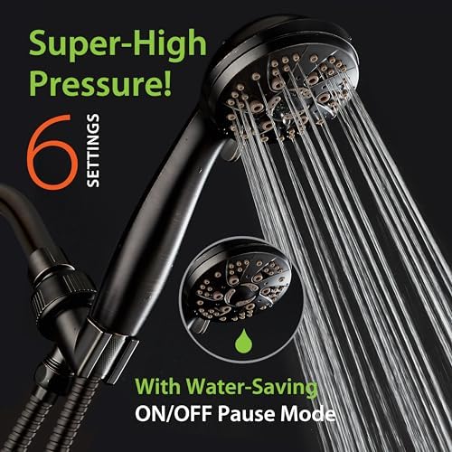 AquaDance High Pressure 6-Setting Oil Rubbed Bronze Handheld Shower Head with Stainless Steel Hose. Officially Independently Tested to Meet Strict US Quality & Performance Standards!