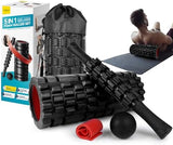5 in1 Foam Roller Set for Deep Tissue Muscle Massage, High Density Fitness Exercise Foam Roller, Massage Roller, Massage Ball, Resistance Band, for Whole Body (Black)