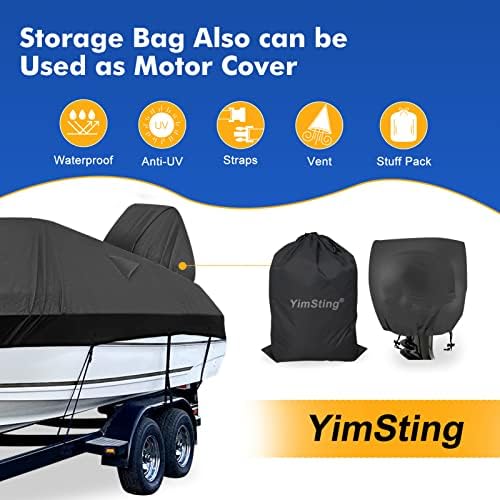 1200D Waterproof Boat Cover - Fits 20' to 22' ft Bass, V-Hull, Tri-Hull, Fish & Ski, Runabout Bowrider Boats - Heavy Duty Canvas Black