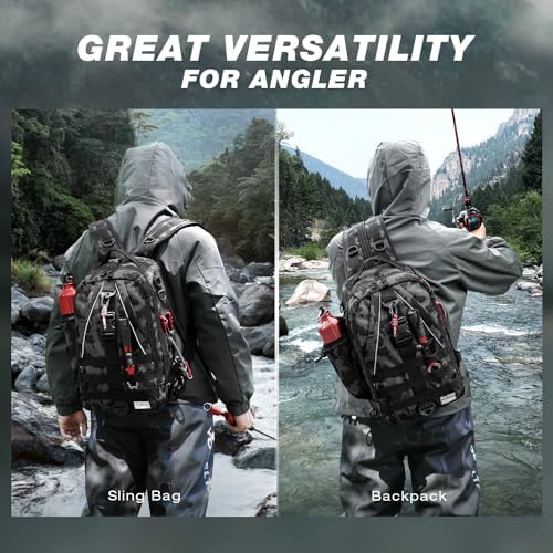 Ghosthorn Fishing Backpack with Rod Holder - Tackle Sling Bag - Fly Fishing Gifts for Men and Women