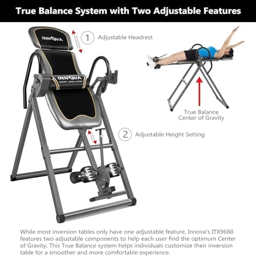 Innova Inversion Table with Adjustable Headrest, Reversible Ankle Holders, and 300 lb Weight Capacity