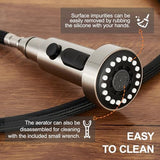 with 15 Adapters Pull Down Kitchen Sink Faucet Head Replacement, 3 Functions Plastic Kitchen Sink Sprayer Nozzle Replacement for Kitchen Faucet, Pause Mode (Brushed Nickel)