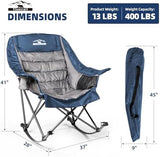 Oversized Rocking Camping Chair, Fully Padded Camp Chairs for Adults with Side Pocket and Cup Holder, Heavy-Duty 400lbs Capacity, Blue & Gray