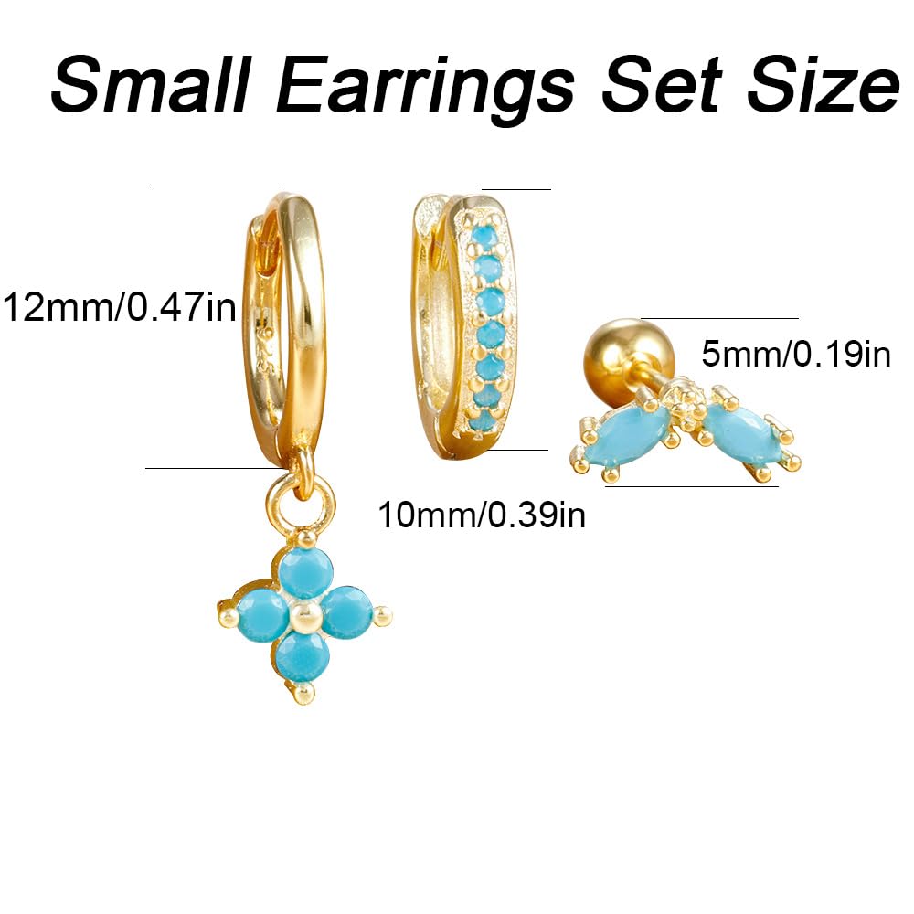 Small Gold Huggie Hoop Earrings Set for Women Turquoise Earrings 14K Gold Plated Cartilage Multiple Piercing Jewelry Hypoallergenic Sleeper (A- Turquoise Earrings Set)