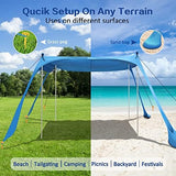 Beach Canopy Beach Tent UPF50+ 11x11 FT Easy to Setup Extra Windproof Rope Sun Shelter Beach Shade Canopy with 4 Stability Poles Outdoor Shade for Beach Camping Family