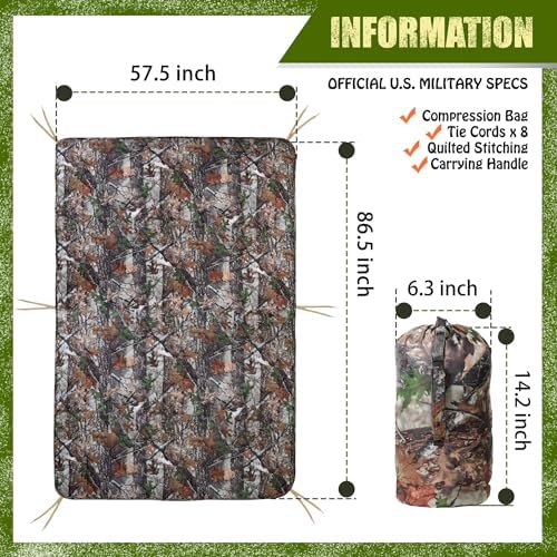 Woobie Blanket, Thermal Insulated Military Poncho Liner, Water-Resistant, Portable, Insulation, for Hiking, Survival with Compression Carry Bag (Tree Camo Bionic)