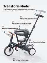 newyoo TR008 Tricycle for Toddlers 1-3, 5 in 1 Baby Balance Bike, Christmas and Birthday Gift for Boy and Girl, Toddler Bike with Parent Push Handle & Safety Guard, Dark Gray, TR008