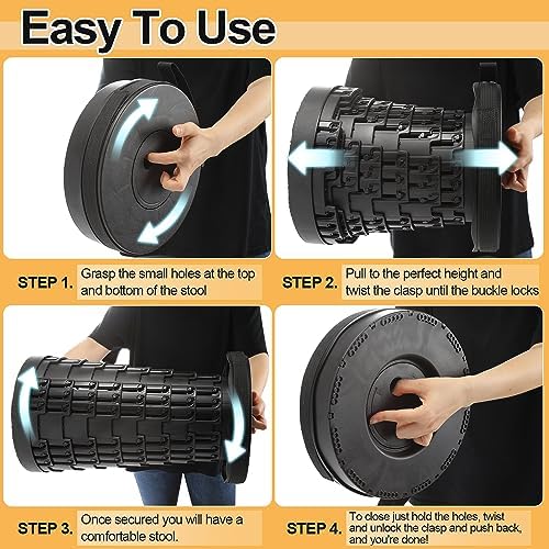 Collapsible Stool - Upgraded with 3 Slides Load Capacity 600lbs, Folding Camping Stool with 3-in-1 Carry Bag, Lightweight Sturdy Retractable Suitable for Camping Fishing Hiking BBQ (Black)