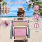 Giantex Folding Beach Chair, Patio Sling Chairs with 5 Adjustable Position, Head Pillow, Storage Bag, Towel Bar, Cup Holders, Backpack Chairs for Sunbathing, Camping Chair