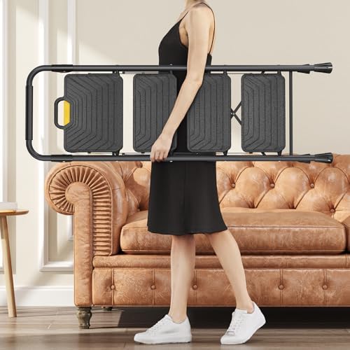 KINGRACK 4 Step Ladder, Sturdy Steel Step Stool with Anti-Slip Wide Pedals, Handrail, Safe-Lock Design, Pass 800lbs Load Testing, Folding Portable Ladder for Multi-Purpose, Home, Kitchen, Black