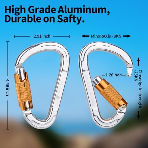 FVW Auto Locking Rock Climbing Carabiner Clips,Professional 25KN (5620 lbs) Heavy Duty Caribeaners for Rappelling Swing Rescue & Gym etc, Large D-Shaped Carabiners