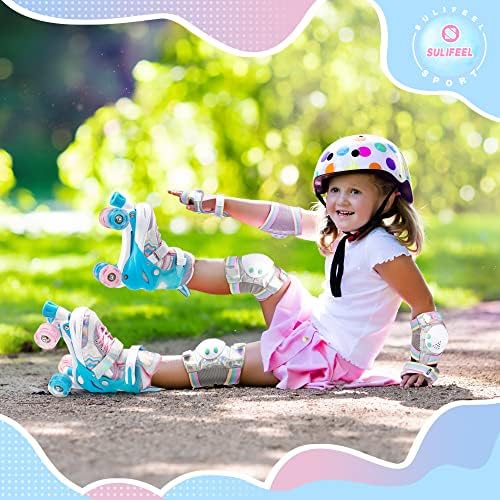 SULIFEEL Rainbow Unicorn 4 Size Adjustable Light up Roller Skates for Girls Boys for Kids