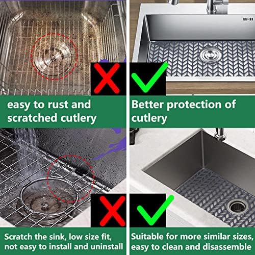 AWOKE Sink Protectors for Kitchen Sink, Kitchen Sink Protector Mat - 28.4"x15.2" Heat-Resistant Silicone Folding Non-Slip Mat for Stainless Steel Sink with Rear Drain (Grey)