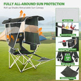 Nice C 2-P Green Camping Chair with Canopy, Shades, Removable Footrest, Cooler Bag, Cup Holder, Foldable, Portable, Outdoor, 400 lbs Capacity