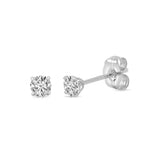 14k White Gold Solitaire Round Cubic Zirconia Stud Earrings Pushbacks 3mm