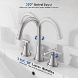 Bathroom Faucets for Sink 3 Hole, Hurran Brushed Nickel Bathroom Sink Faucet with Pop-up Drain and Supply Lines, Stainless Steel Lead-Free Widespread Faucet for Vanity RV, 2 Pack