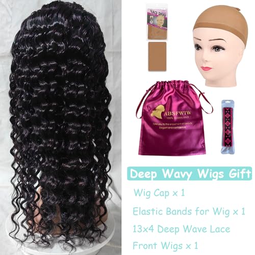 24Inch Deep Wave Lace Front Wigs Human Hair-13x4 HD Transparent Deep Wave Frontal Wigs Human Hair Glueless Curly Wigs for Women 200% Density Curly Lace Front Wigs Human Hair Pre Plucked with Baby Hair