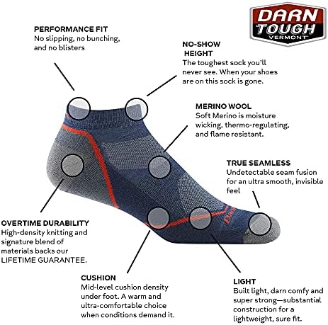Darn Tough Men's Light Hiker No Show Lightweight with Cushion Hiking Sock (Style 1990) -