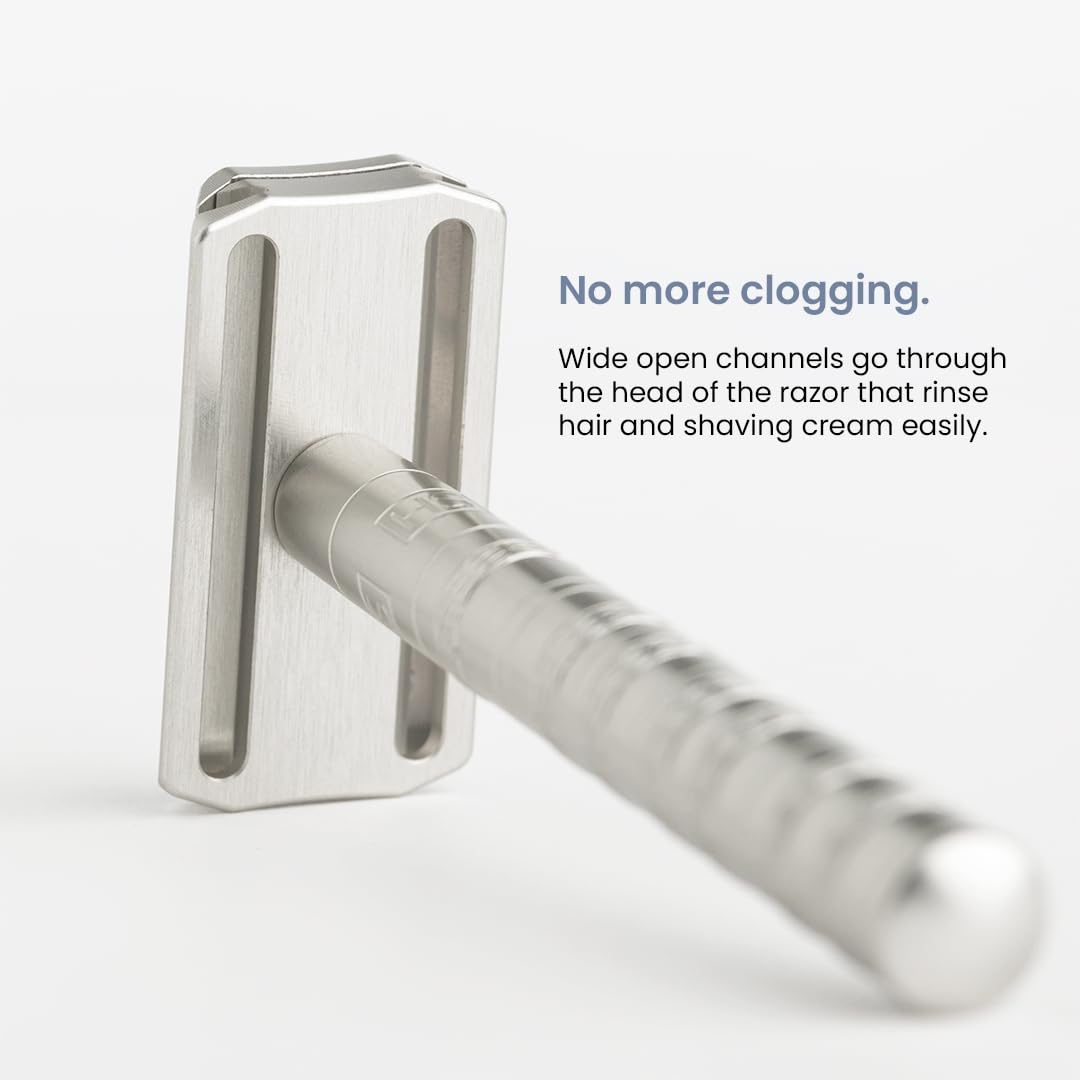 Angled Razor Henson Shaving Razor - Copper Double Edge Safety Razor with 5 Spare Bl ...