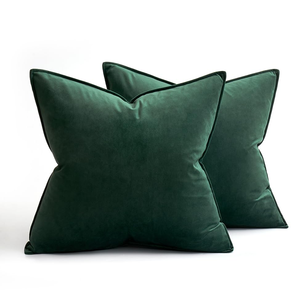 MIULEE Pack of 2 Christmas Decorative Velvet Throw Pillow Cover Soft Pillowcase Solid Square Eruo Sham Cushion Case for Winter Sofa Bedroom Car 24x24 Inch 60x60 Cm Army Green