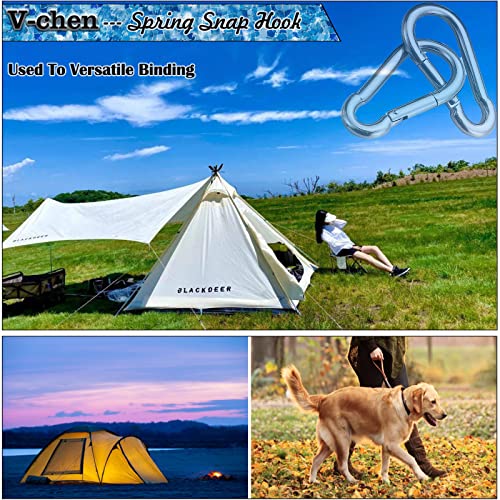 Carabiner 3 Inch Spring Snap Hook, 16pcs M8 5/16 Inch Spring Snap Hook Quick Link for Camping Hiking, 500LBS Holding Capacity Heavy Duty Steel Carabiner Clip Buckle for Hammock Swing Fitness